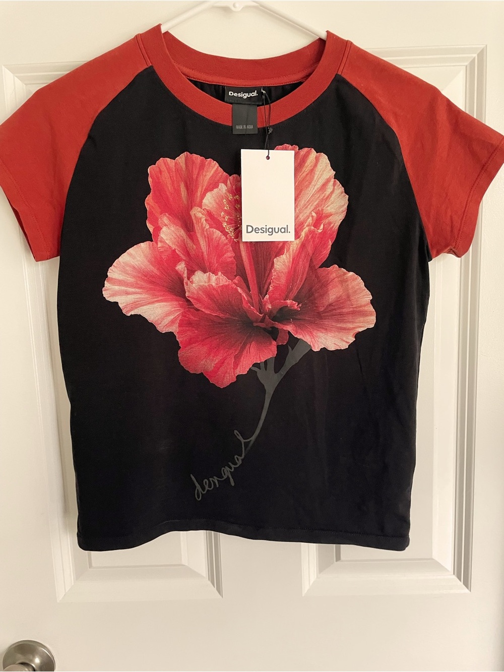 Desigual Black Tee with Floral Graphic
